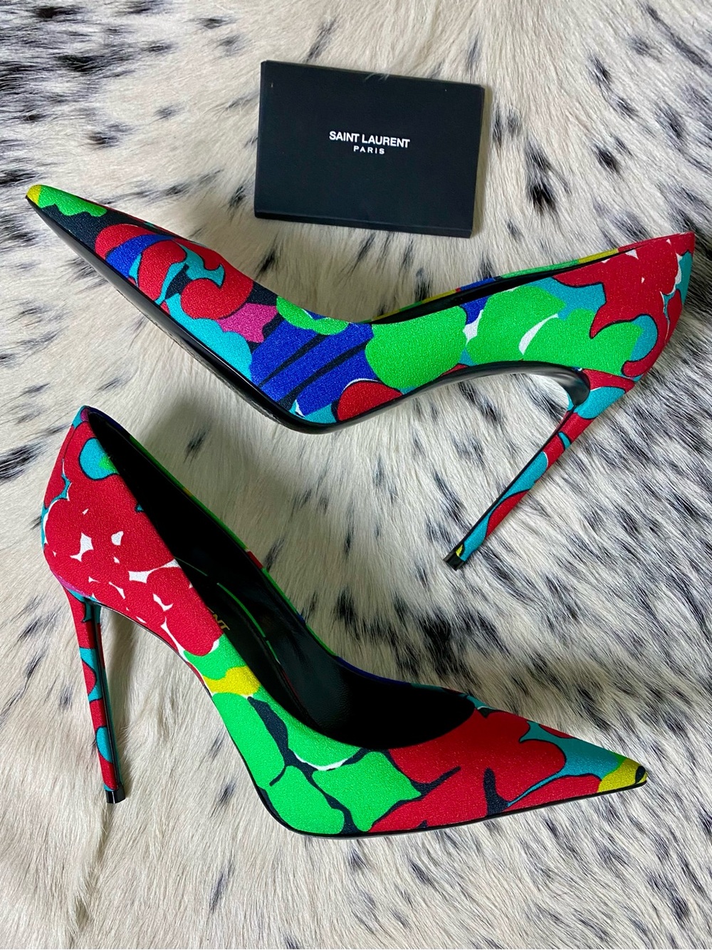 SAINT LAURENT 105MM ZOE “IBIZA”FLORAL HEELS, SZ 38.5 US/8-8.5 - Picture 2 of 11